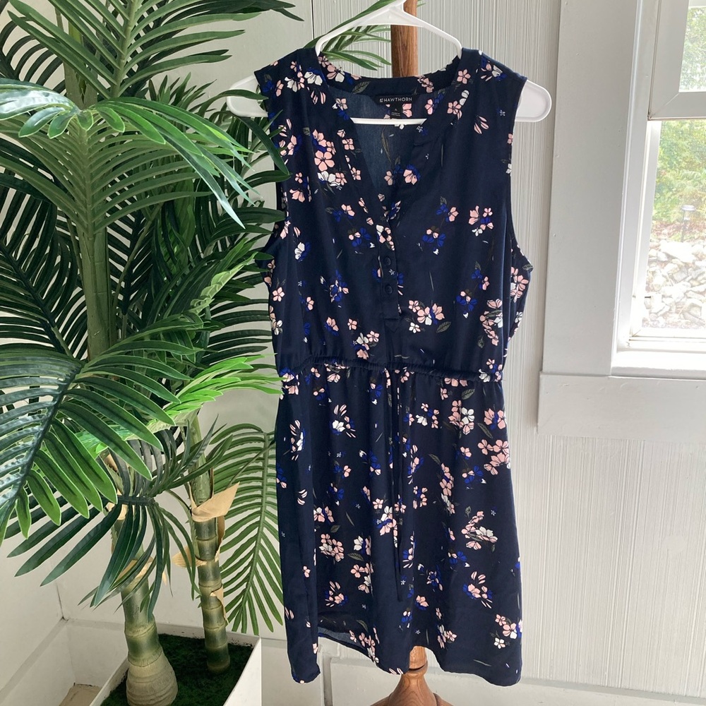 Navy Floral Print Midi Dress